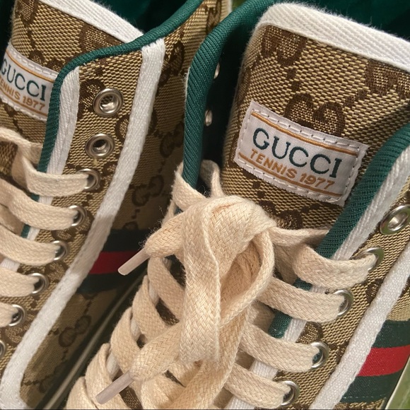 🟩🟥🟩 Gucci High-Top Tennis 77’ Shoes! WOW 🔥! Men sz 7.5 - Picture 2 of 14